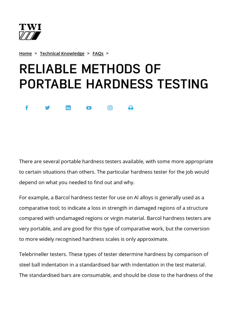 Reliable Methods of Portable Hardness Testing (Twi) | PDF | Hardness ...