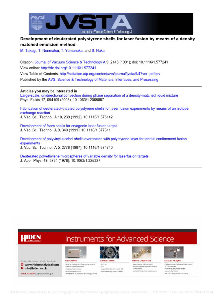 Development of Deuterated Polystyrene Shells For Laser Fusion by Means ...