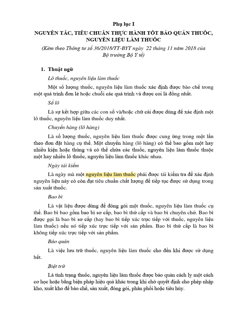 Phu Luc 1 Thong Tu GSP - Nguyen Tac Tieu Chuan GSP - 1545730432 | PDF