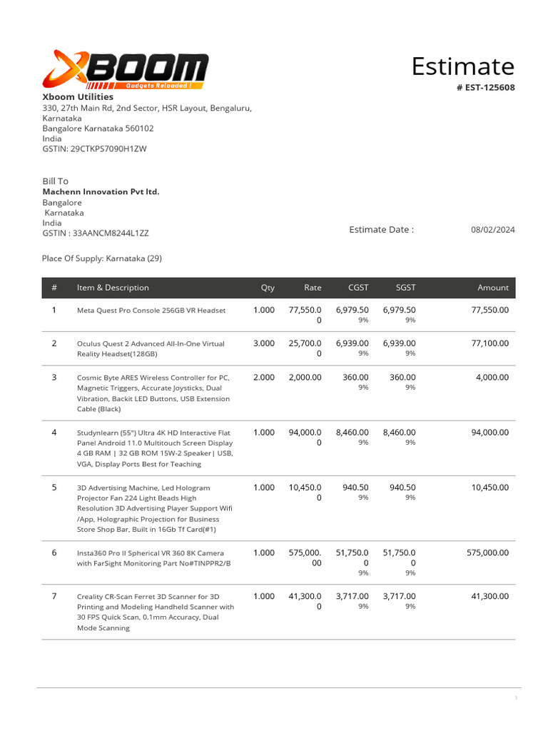 VR and Tech Equipment Estimate 2024 | PDF | Consumer Electronics ...