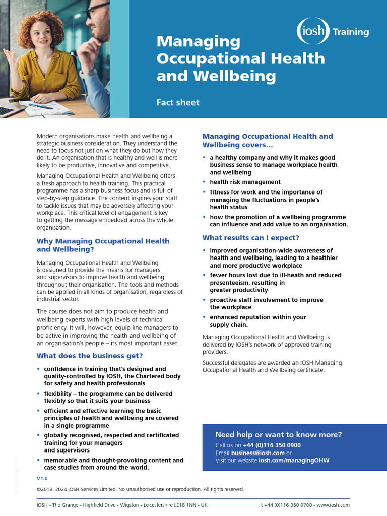 Managing Occupational Health And Wellbeing Fact Sheet Pdf