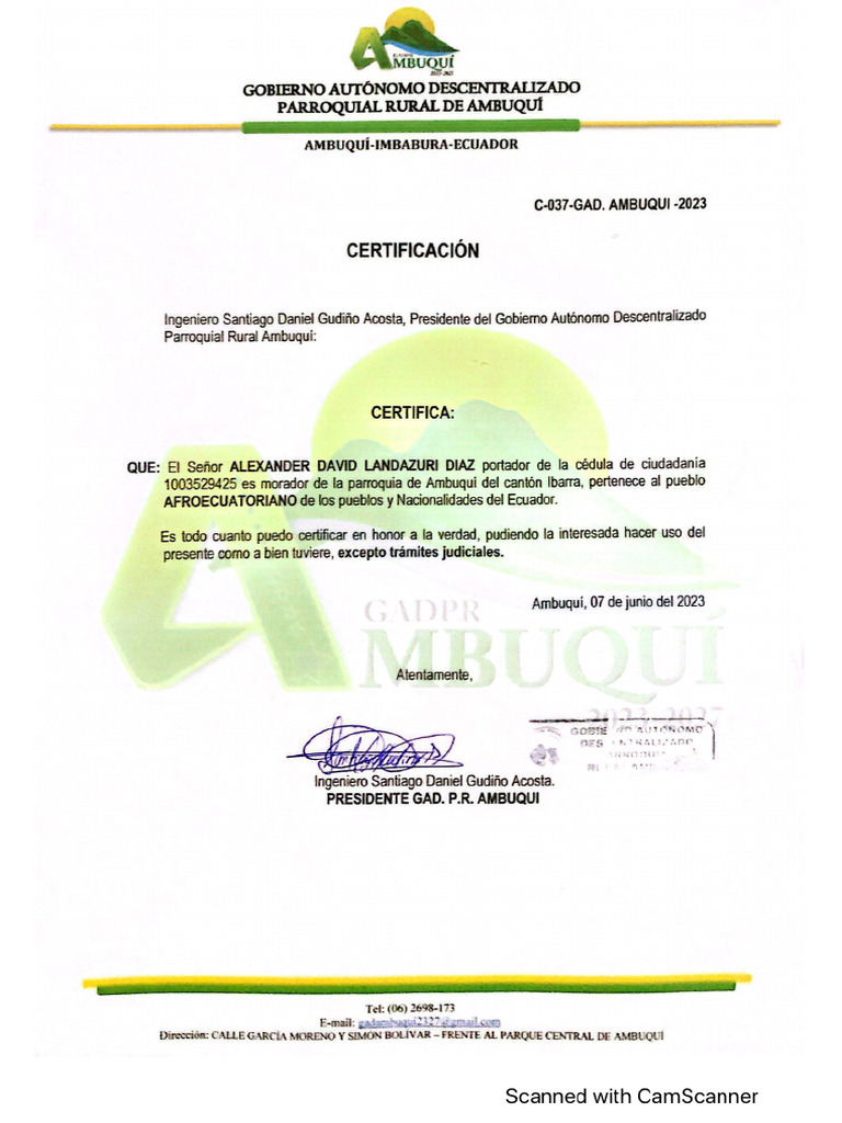 Certificado Aval Alexander Landazuri | PDF