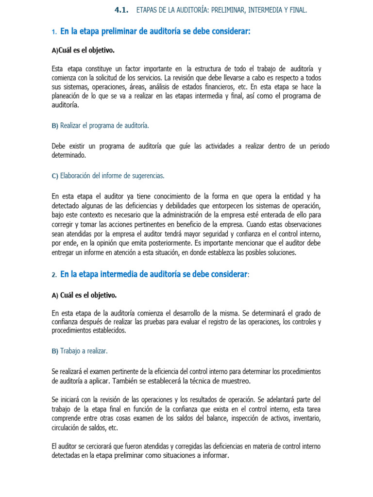 Etapas de la Auditoría: Preliminar, Intermedia y Final | PDF ...