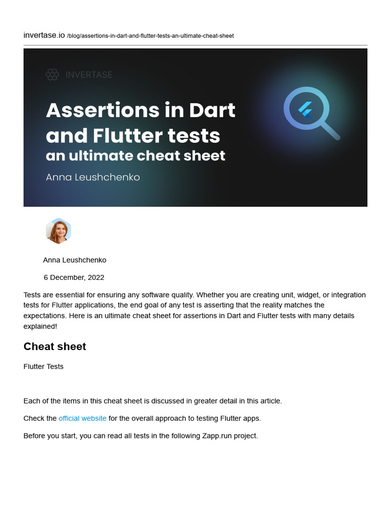 Assertions in Dart and Flutter Tests | PDF | Constructor (Object ...