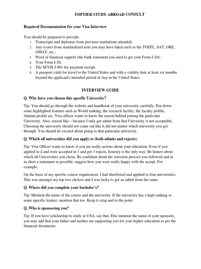 Visa Interview Prep for Study Abroad | PDF | Postgraduate Education ...