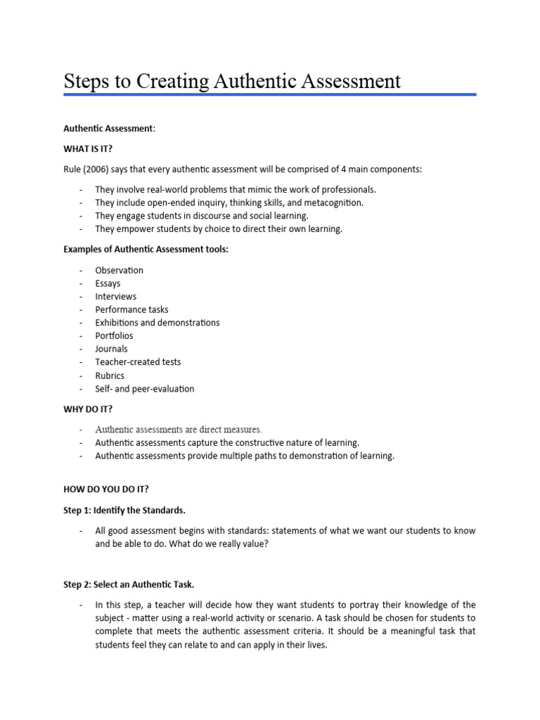 Guide to Authentic Assessment Steps | PDF | Career & Growth