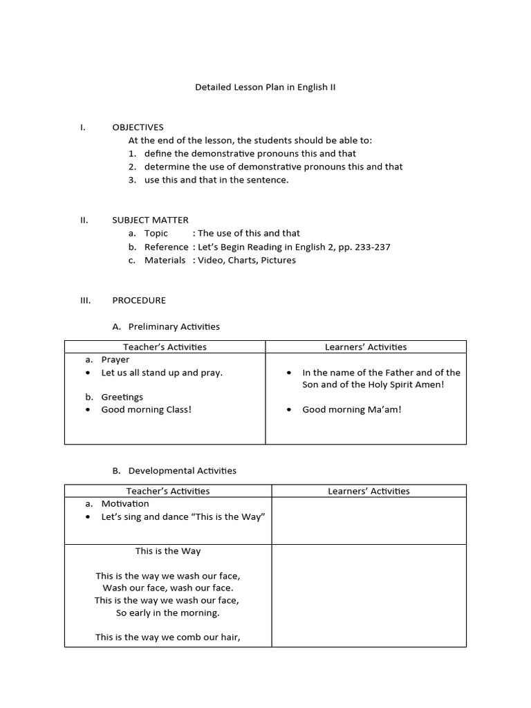 Grade 2 English Lesson: This and That | PDF | Lesson Plan | Learning