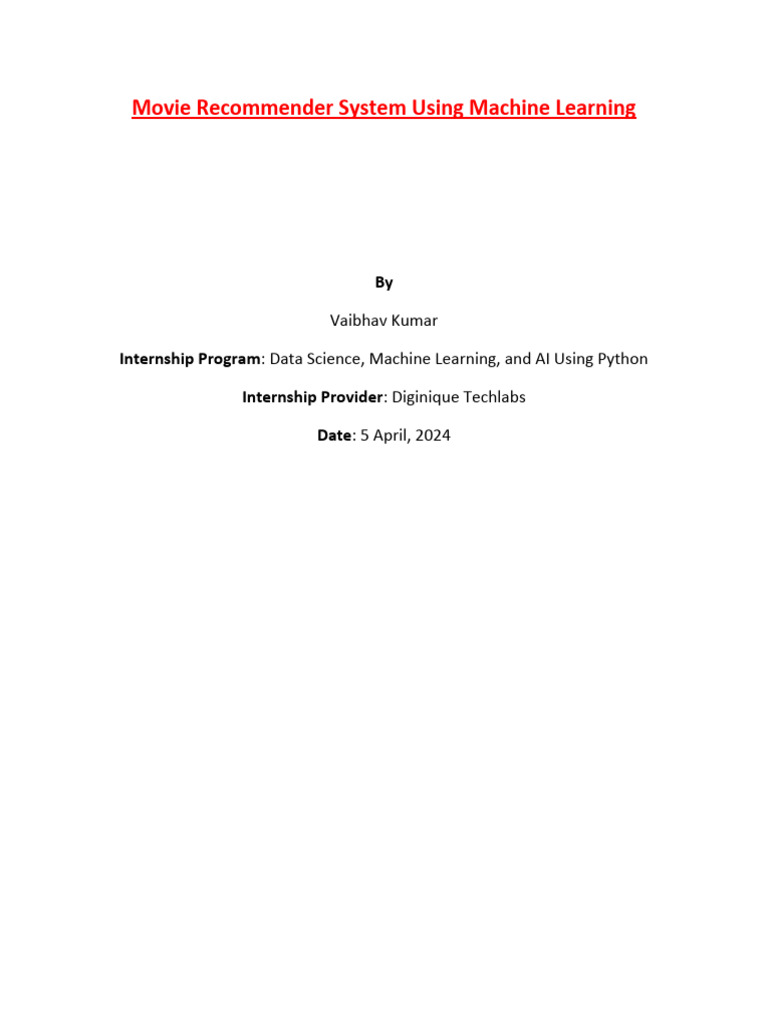 Movie Recommender System with ML | PDF | Artificial Intelligence ...