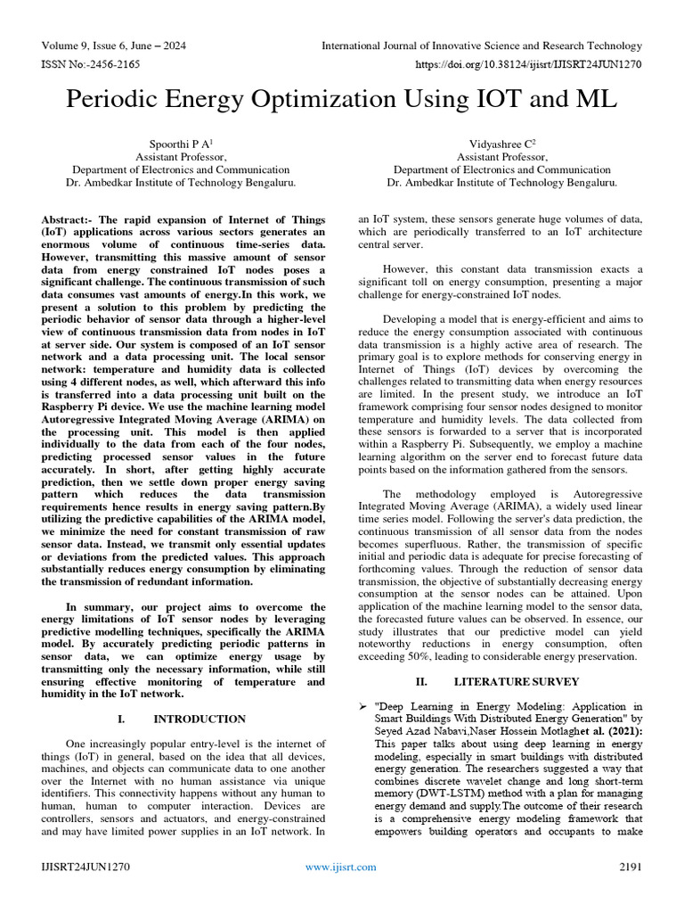 Periodic Energy Optimization Using IOT and ML | PDF | Internet Of ...