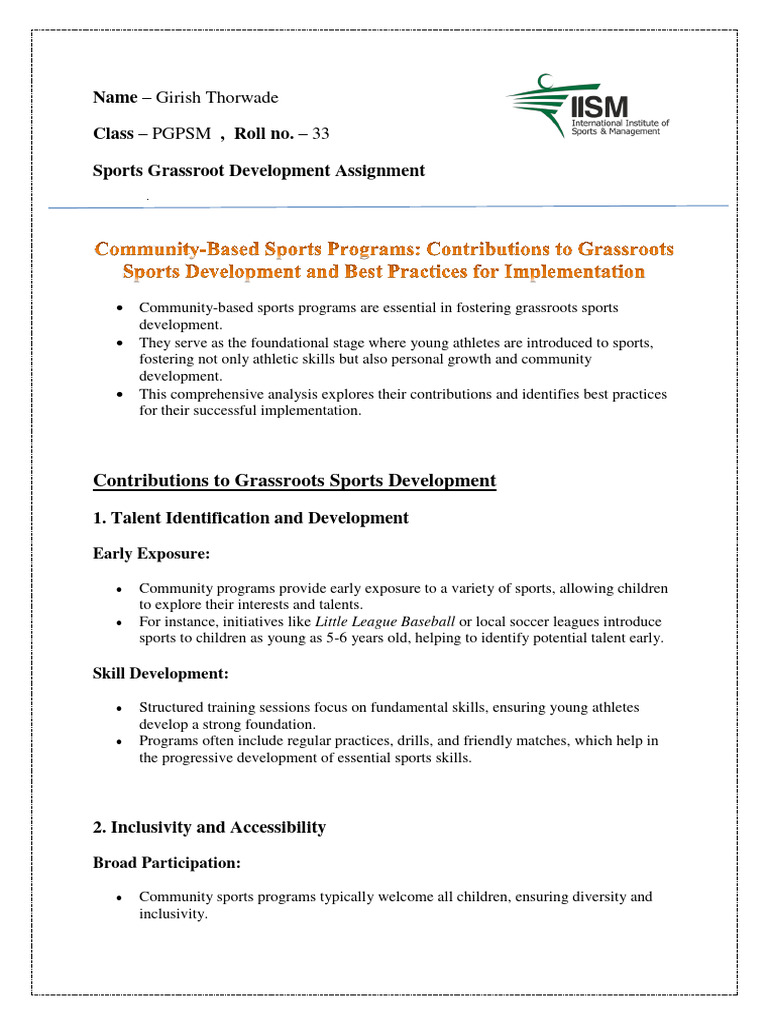 Assignment - Sports Grassroot | PDF | Psychological Resilience | Sports