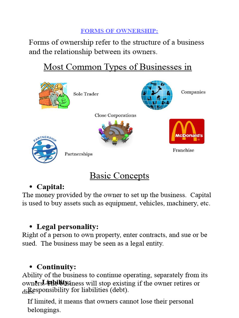 Forms of Ownership PDF Ownership Partnership