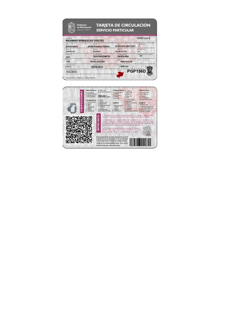 Tarjeta de Circulación Michoacán 2025 | PDF | Industria automotriz