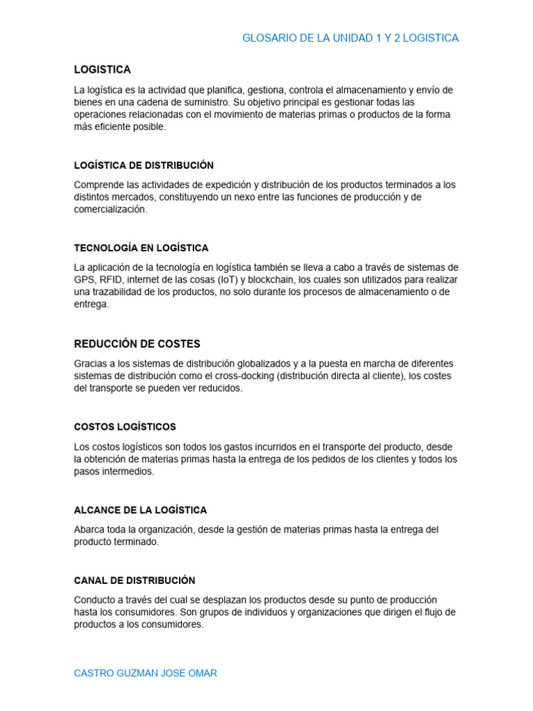 Glosario de Términos Logísticos | PDF | Logística | Almacén