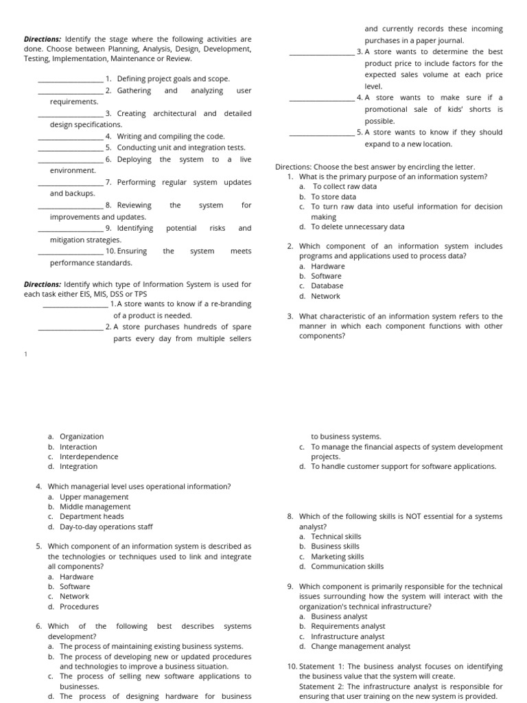 Information Systems Development Quiz | PDF | Information System | System