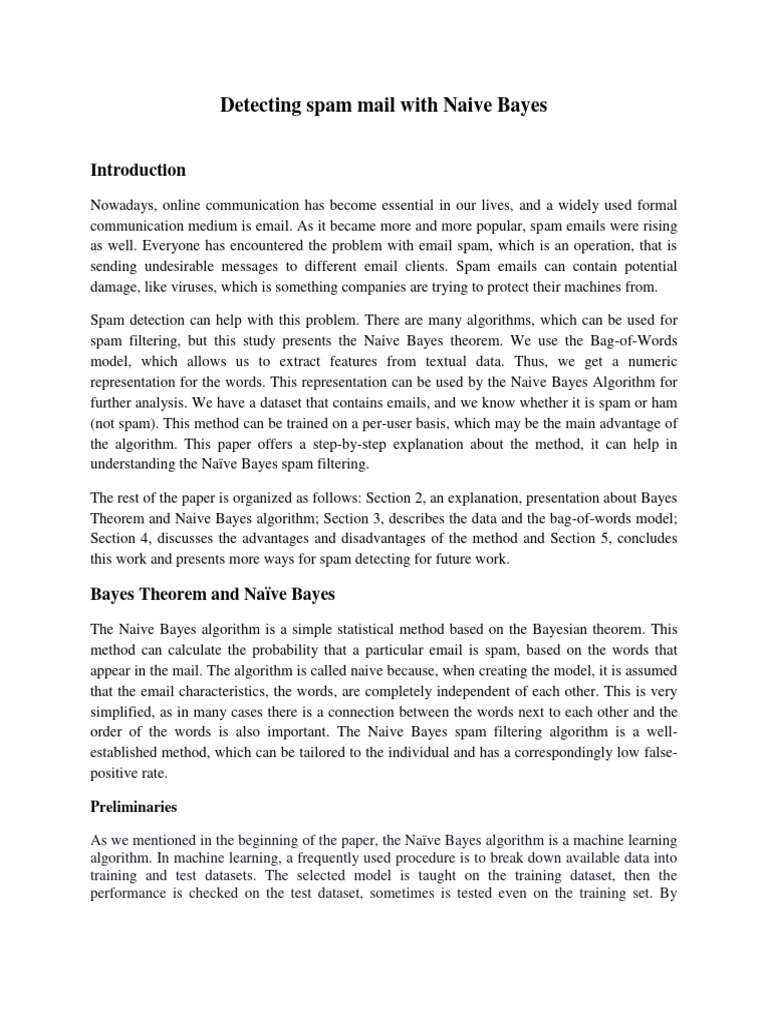 Detecting spam mail with naive bayes pdf cross validation