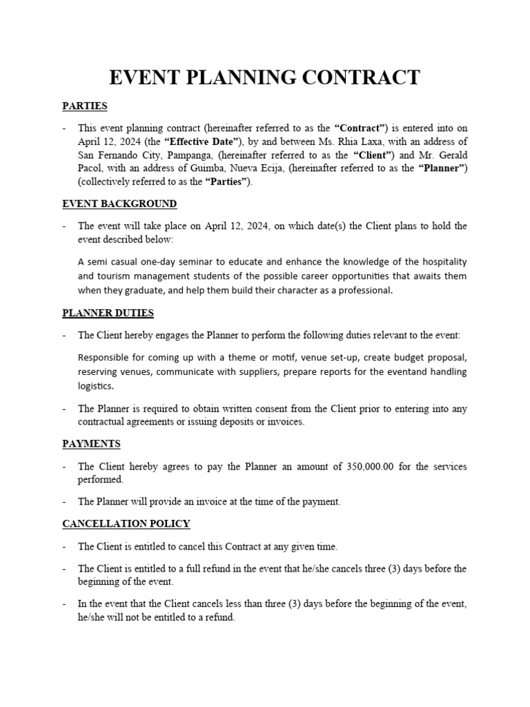 Event Planning Contract Template | PDF | Law Of Obligations | Private Law