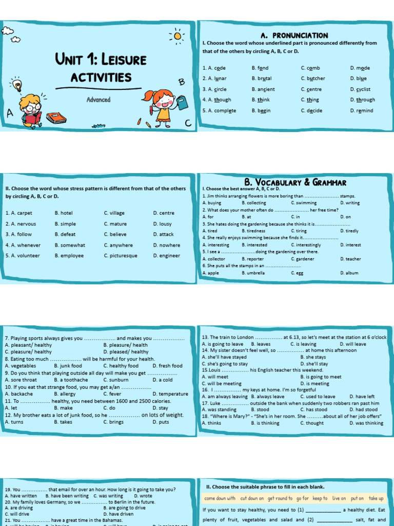 Unit 1 leisure activities advanced hw no key pdf