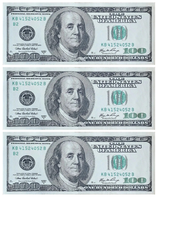 100 Dollar Printable Version | PDF