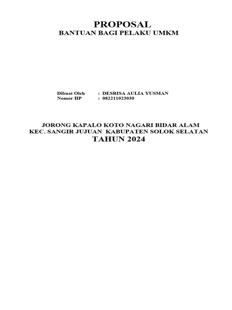 Proposal Bantuan UMKM Kuliner 2024 | PDF