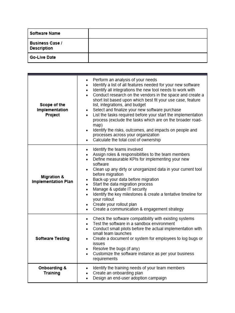 Implementation project check list pdf software new product