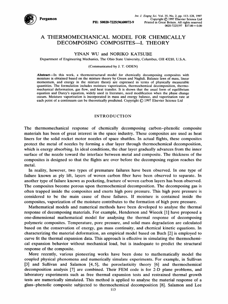 Thermochemical Model For Chemically | PDF | Porosity | Continuum Mechanics