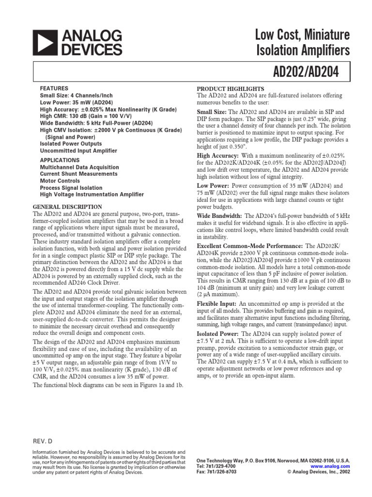 Ad202 204-876982 | PDF | Amplifier | Electrostatic Discharge