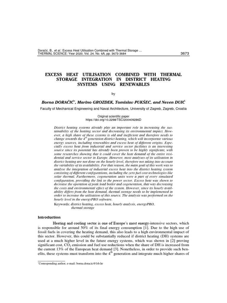 Excess Heat Utilization Combined With Thermal Storage Integration in ...