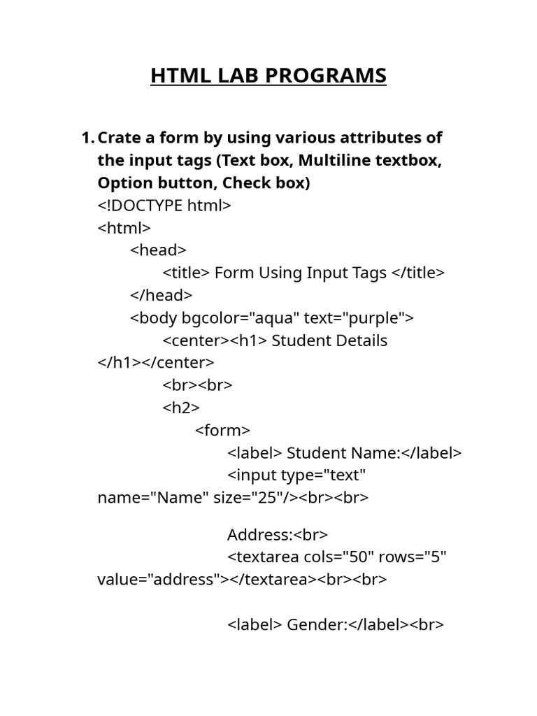 HTML Lab | PDF | Java Script | Html