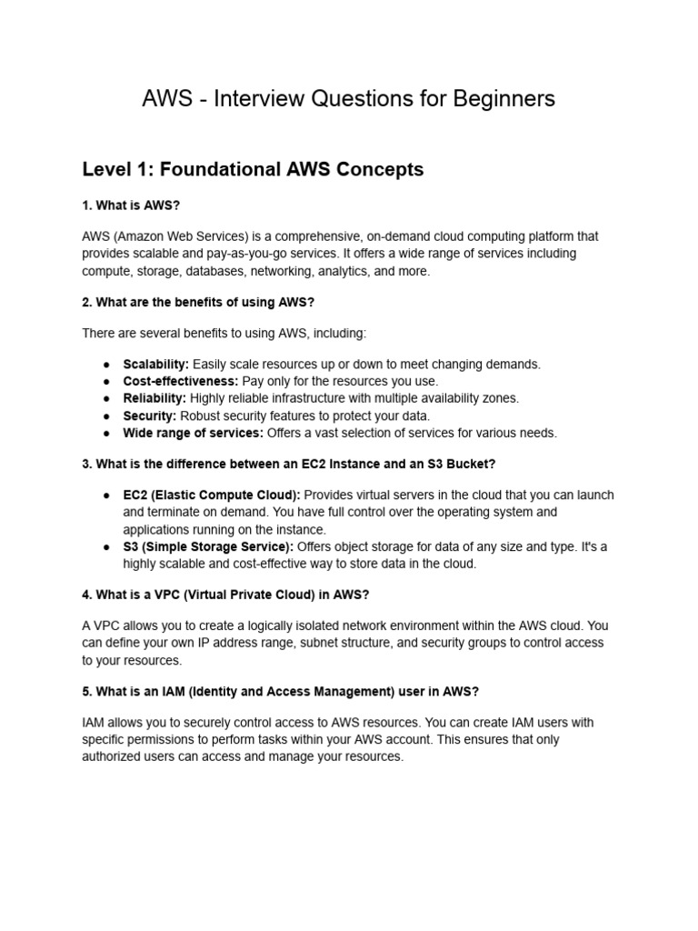 AWS Interview Questions for Beginners | PDF | Cloud Computing | Amazon ...