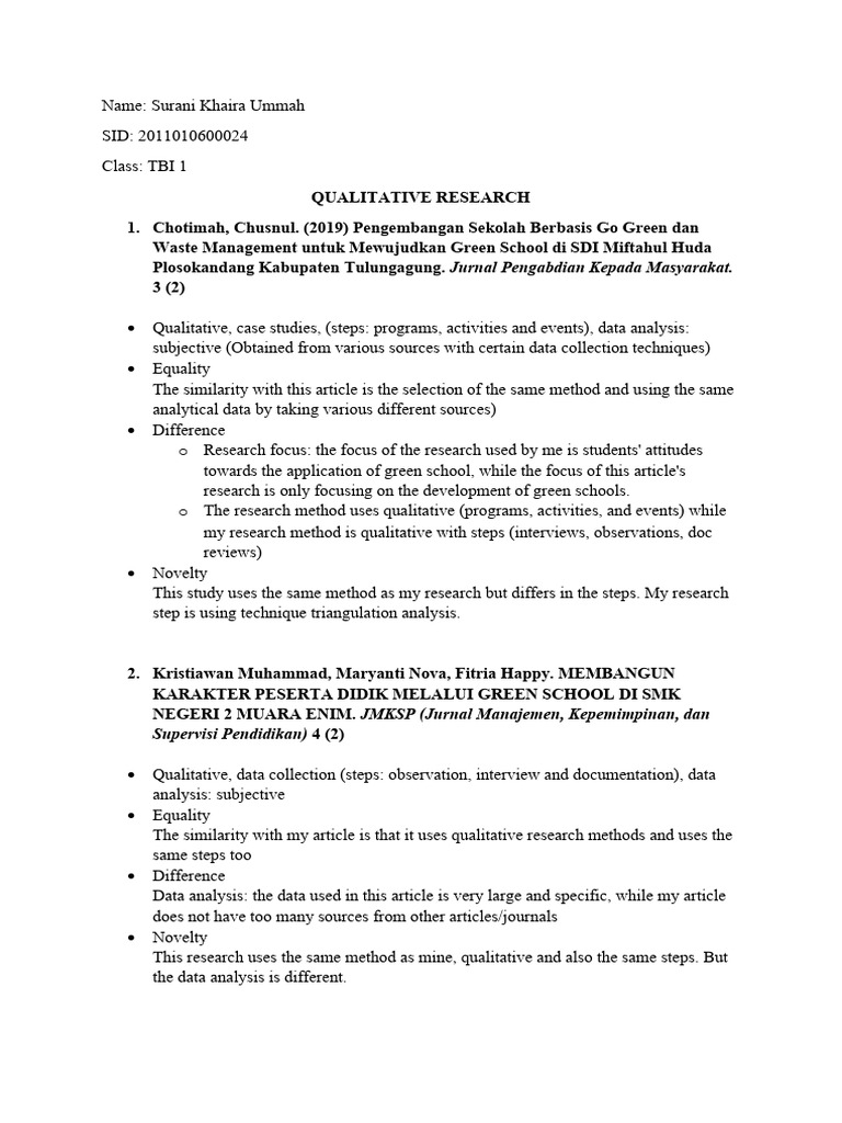 Comparative Analysis of Green School Research | PDF | Qualitative ...