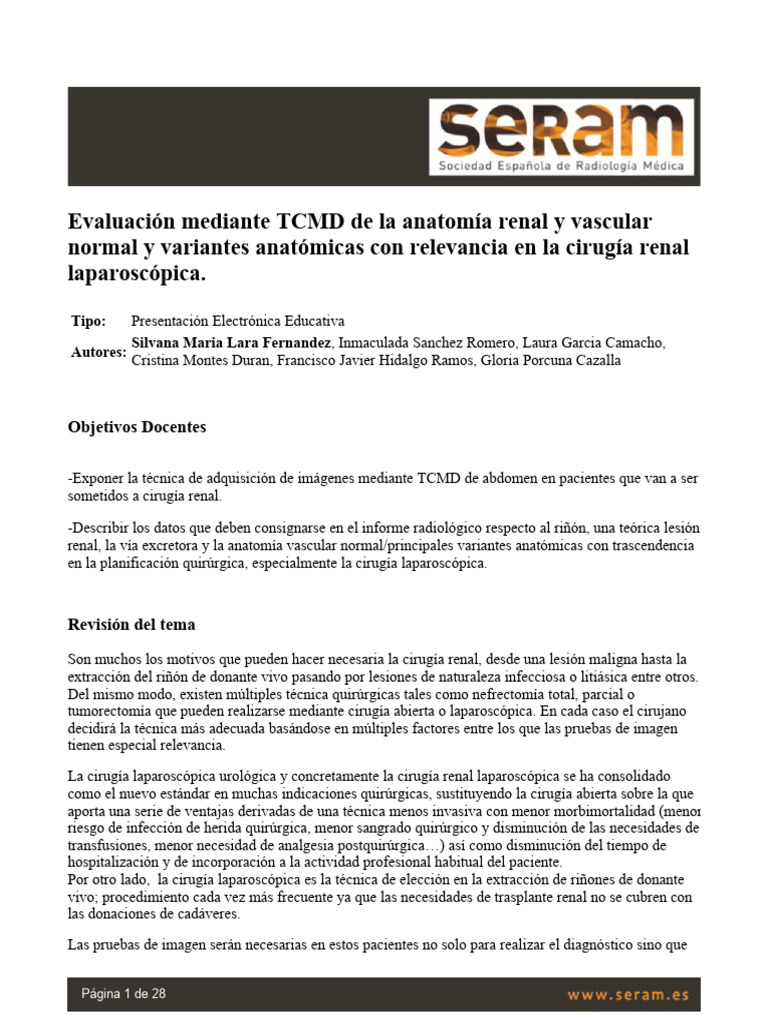 TCMD en Anatomía Renal para Cirugía Laparoscópica | PDF | Riñón | Cirugía