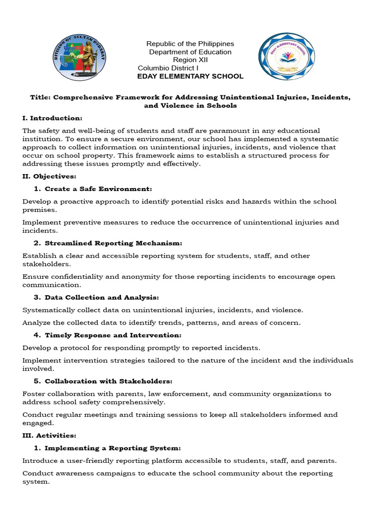 Framework For Addressing Unintentional Injuries, Incidents, and ...