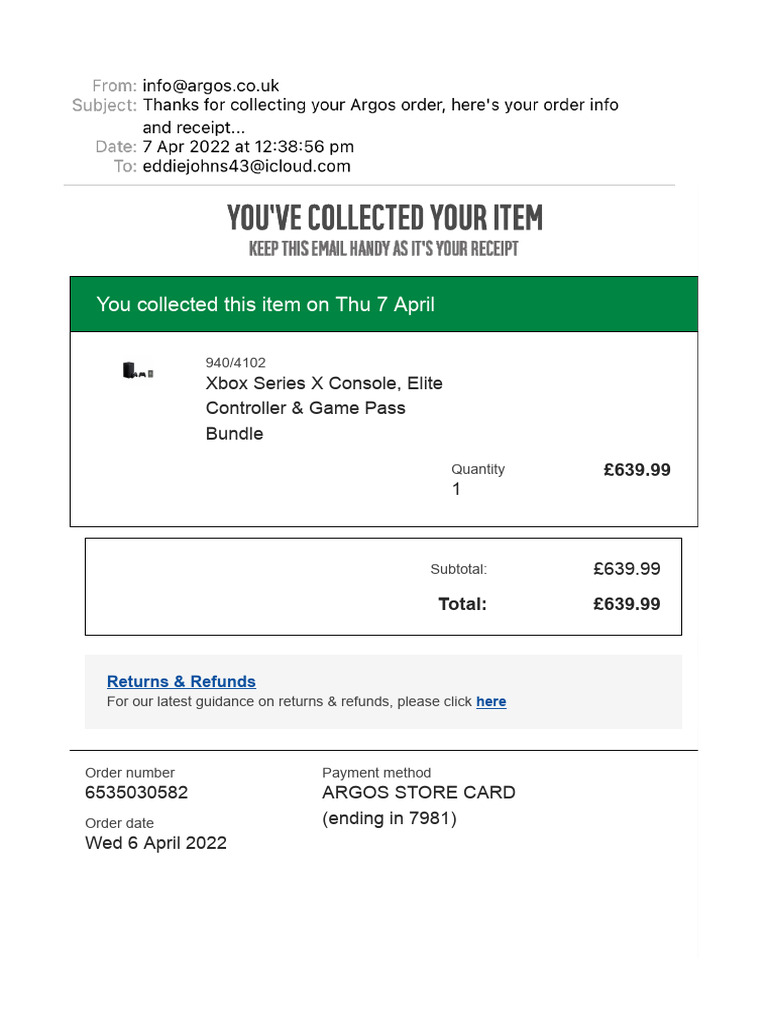 Thanks for Collecting Your Argos Order, Here's Your Order Info and Receipt 2 PDF