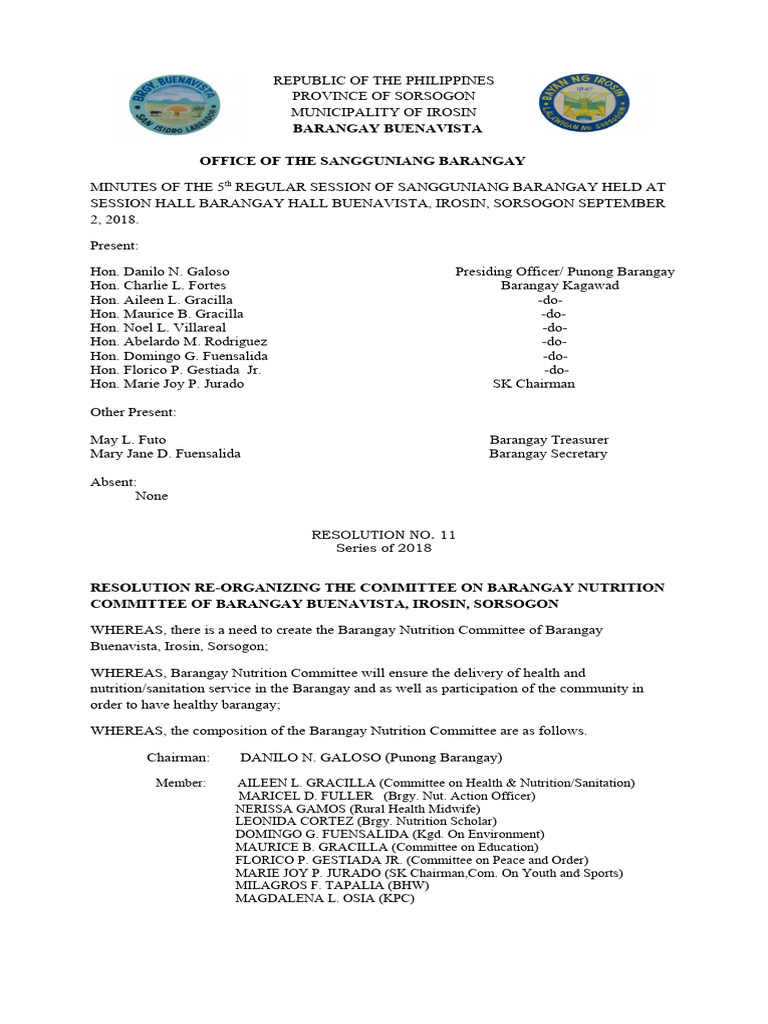 Irosin Sorsogon Barangay Resolutions | PDF | Public Health