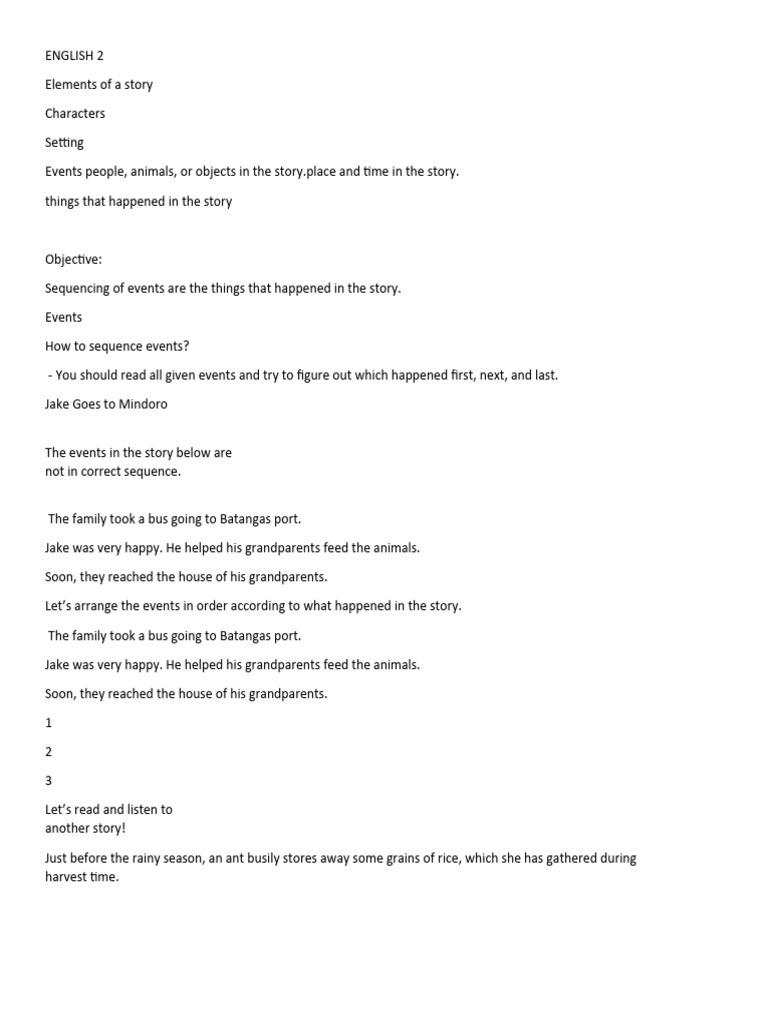 Sequencing of events pdf