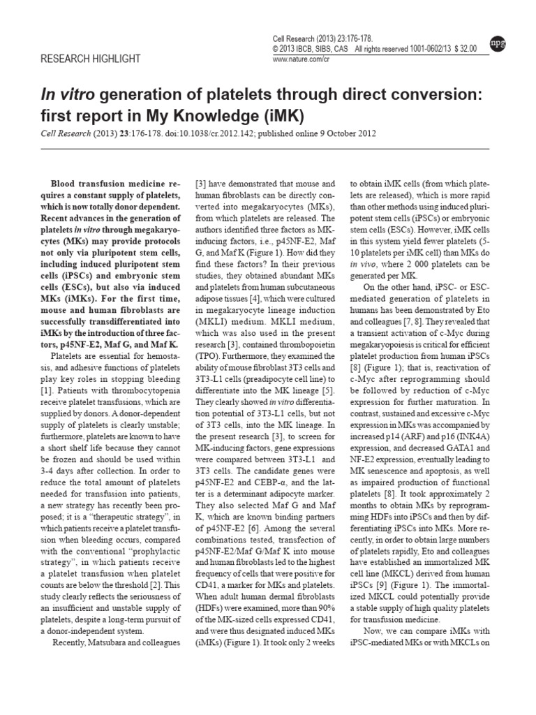 In Vitro Generation of Platelets Through Direct Conversion - First ...