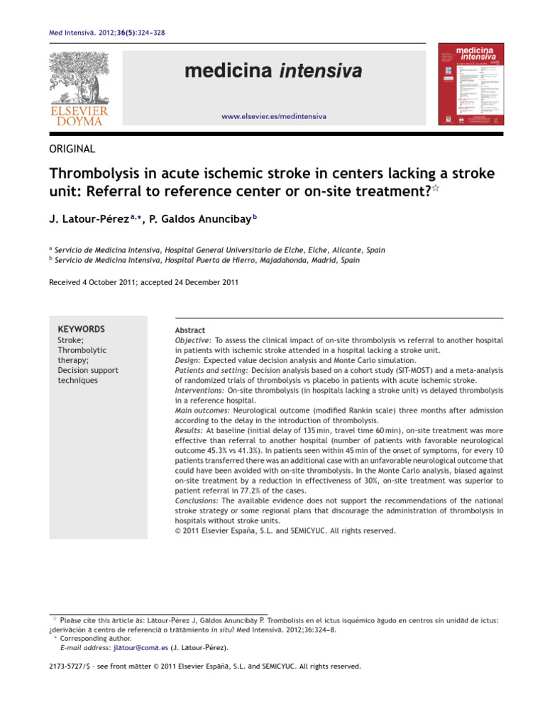 Thrombolysis in Stroke Without Units | PDF | Stroke | Sensitivity Analysis