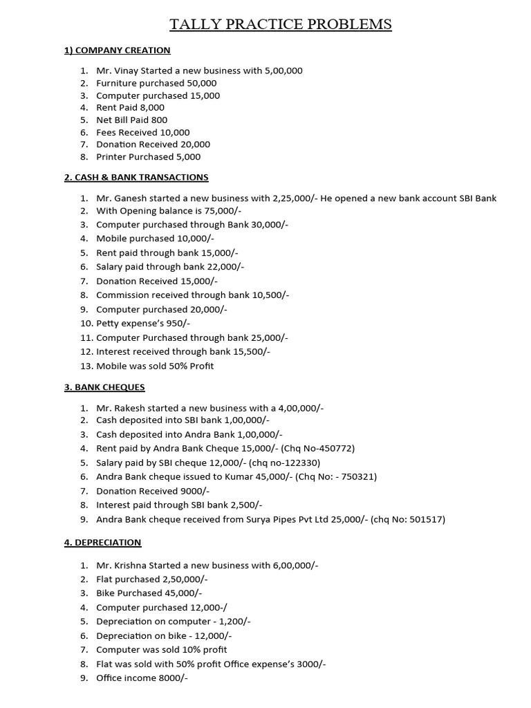 Tally Practice Problems Overview | PDF | Banks | Cheque