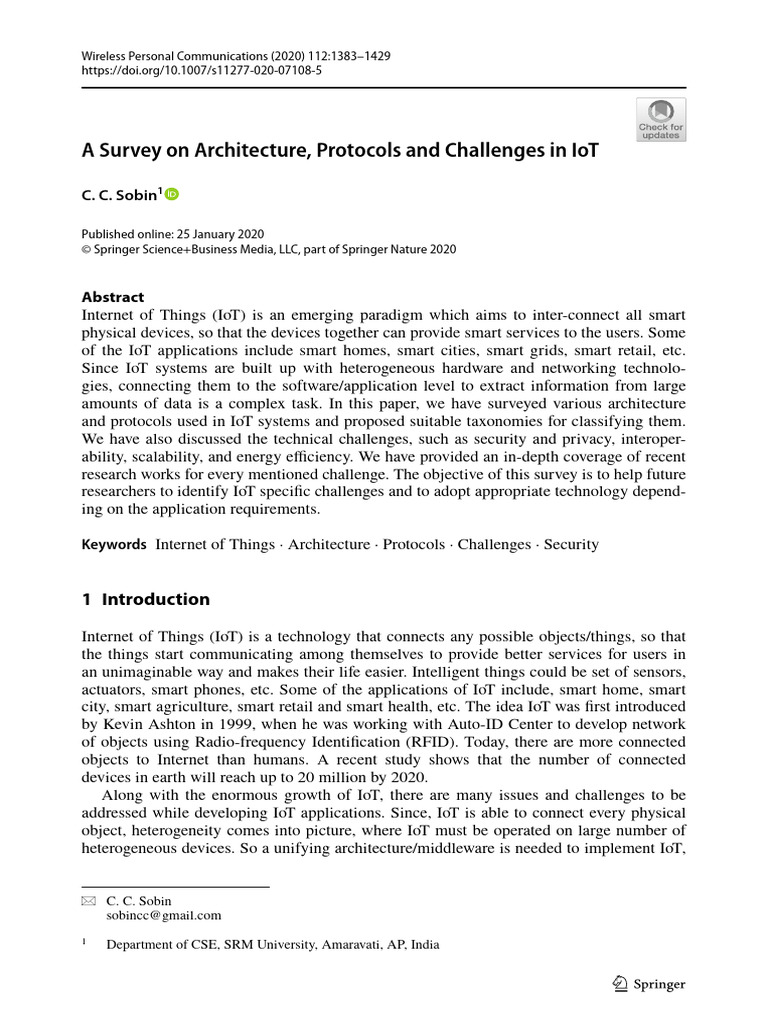 IoT Architecture and Protocols Survey | PDF | Internet Of Things ...