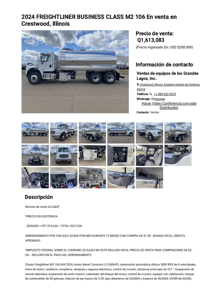 2024 FREIGHTLINER BUSINESS CLASS M2 106 en Venta en Crestwood, Illinois ...
