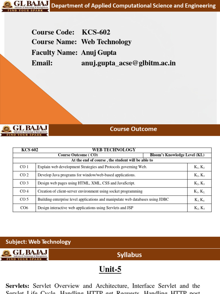 Course Code: KCS-602 Course Name: Web Technology Faculty Name: Anuj ...
