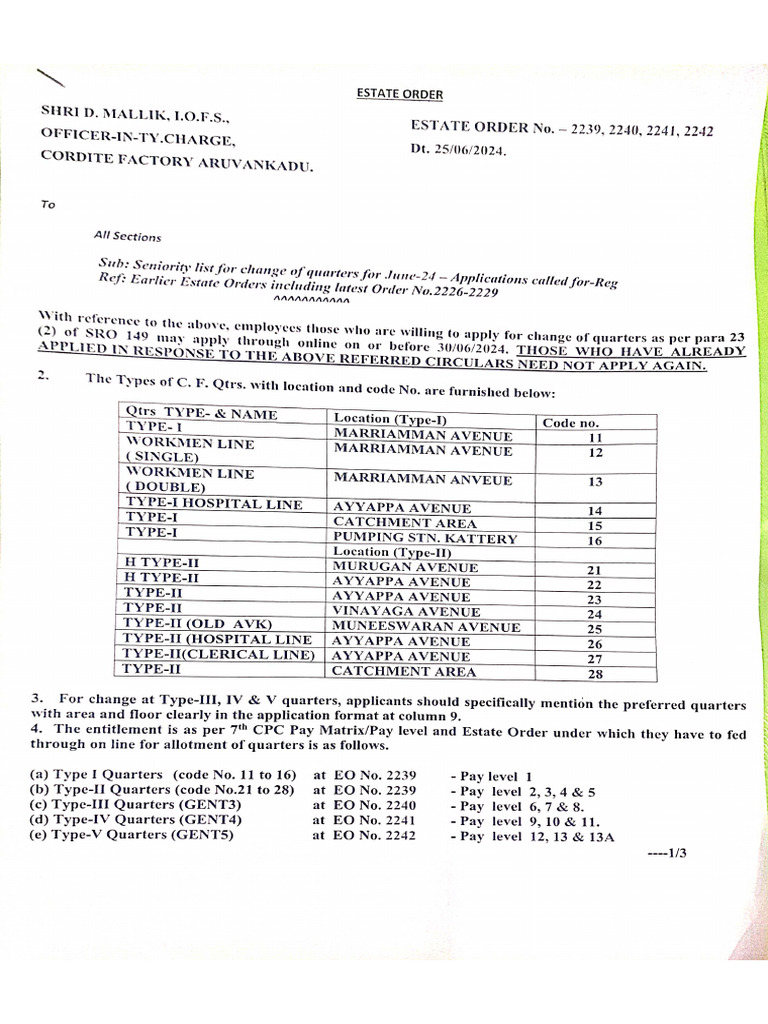 Change of Quarters Apply For Seniority 2024 | PDF