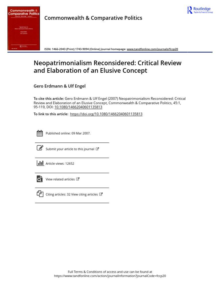 Neopatrimonialism Reconsidered Critical Review and Elaboration of An ...