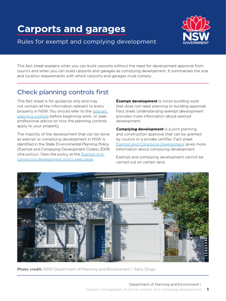 Carports And Garages Rules For Exempt Development Pdf Garage