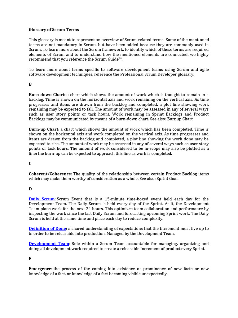 Scrum Terms Glossary | PDF | Scrum (Software Development)
