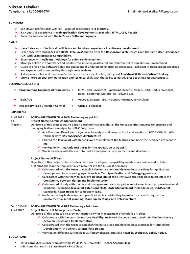 Software Engineer with 4.4 Years in Web Development | PDF | Java Script ...
