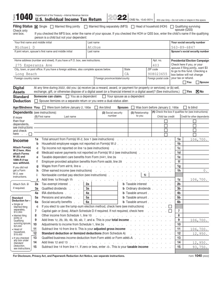 2022 Form 1040 Tax Return Overview | PDF | Irs Tax Forms | Tax Deduction