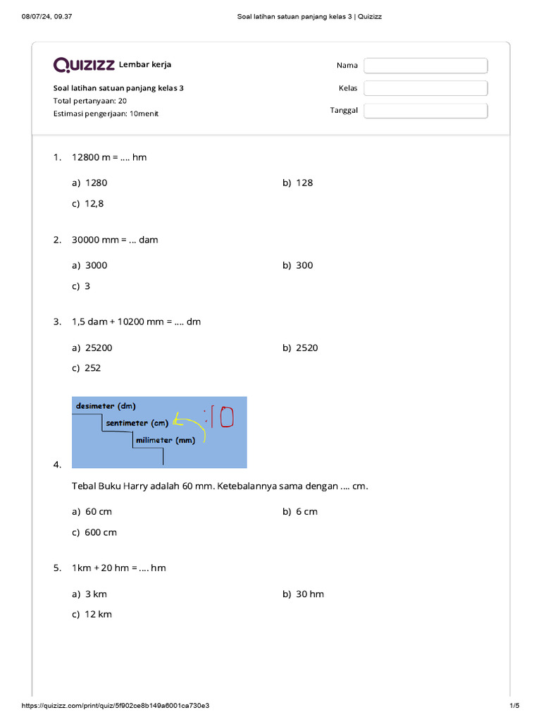 5 Rangkap Satuan Panjang | PDF