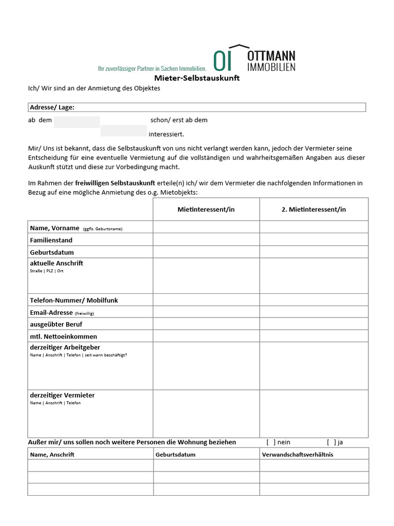 Mieter-Selbstauskunft Ottmann | PDF