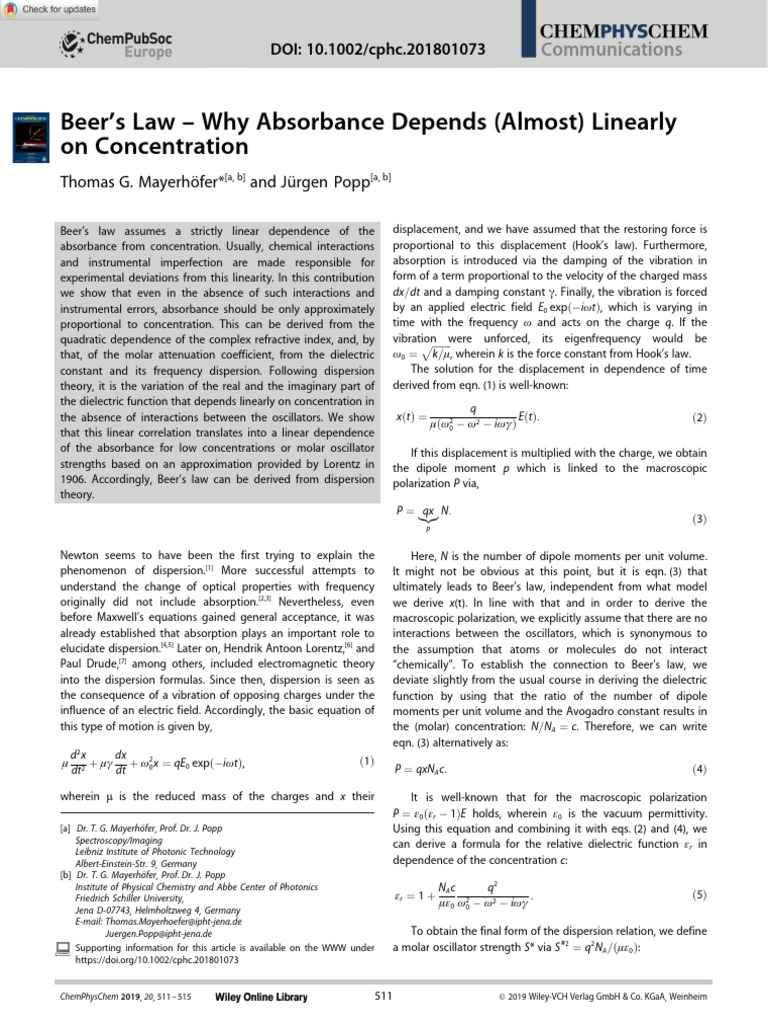 Beer’s Law and Absorbance Linearity Explained | PDF | Absorbance ...